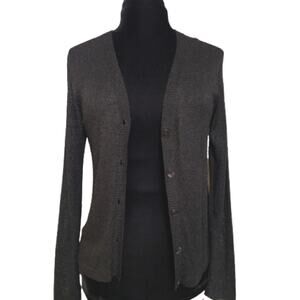 NEW Duna Handloomed Black Button Front Plunge V Neck Sweater Cardigan Small